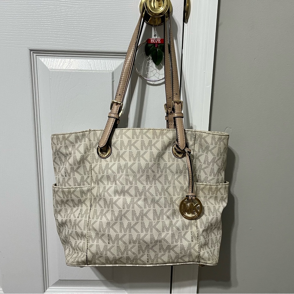 Michael Kors Cream Tote Bag with Gold Accents